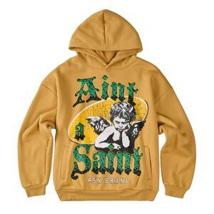 Reason Ain't a Saint Hoodie Men’s Large Khaki Tan Graphic Print Cherub